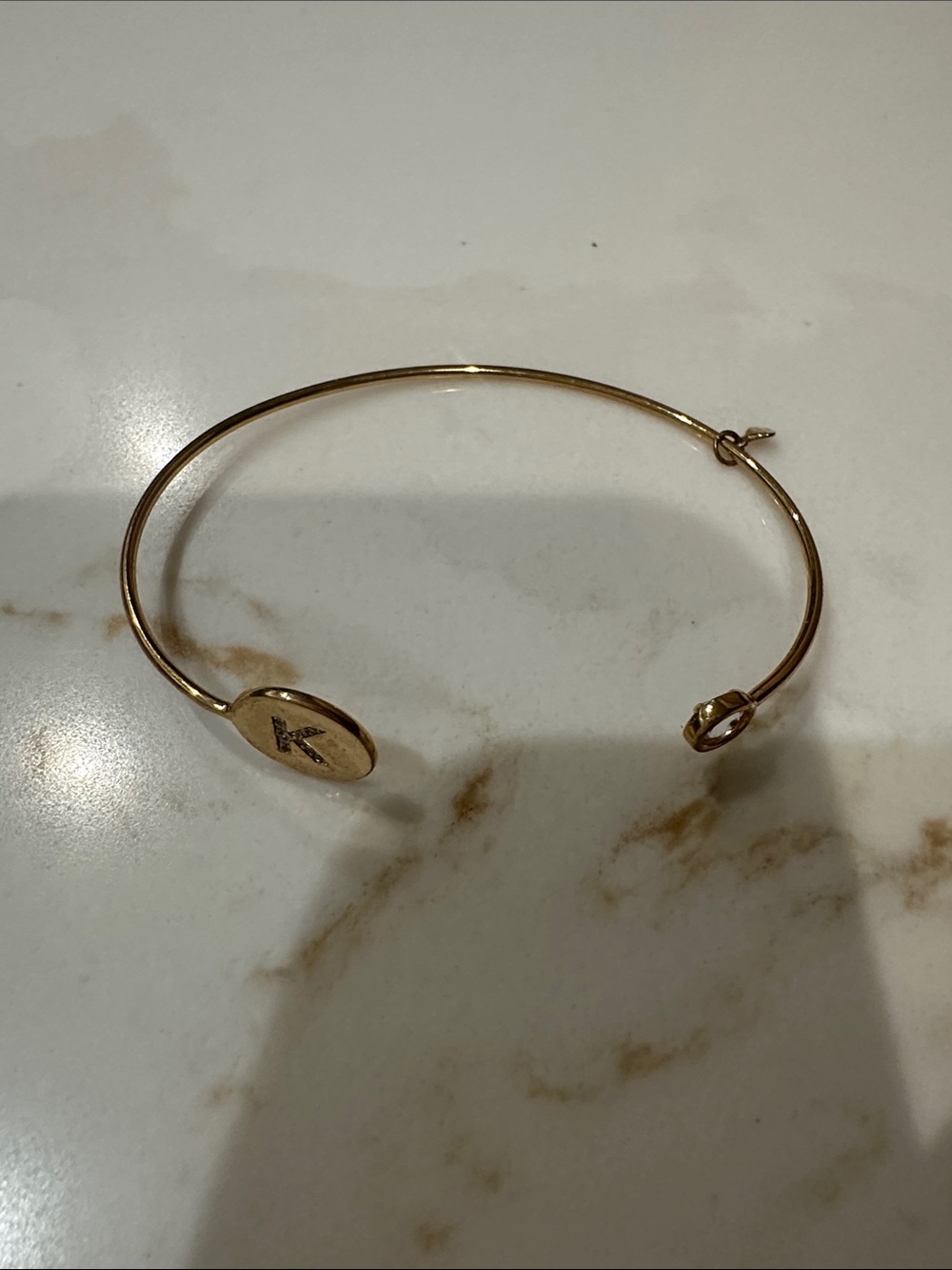Gold Initial 'K' Open Cuff Bracelet - Polished Gold-Tone
